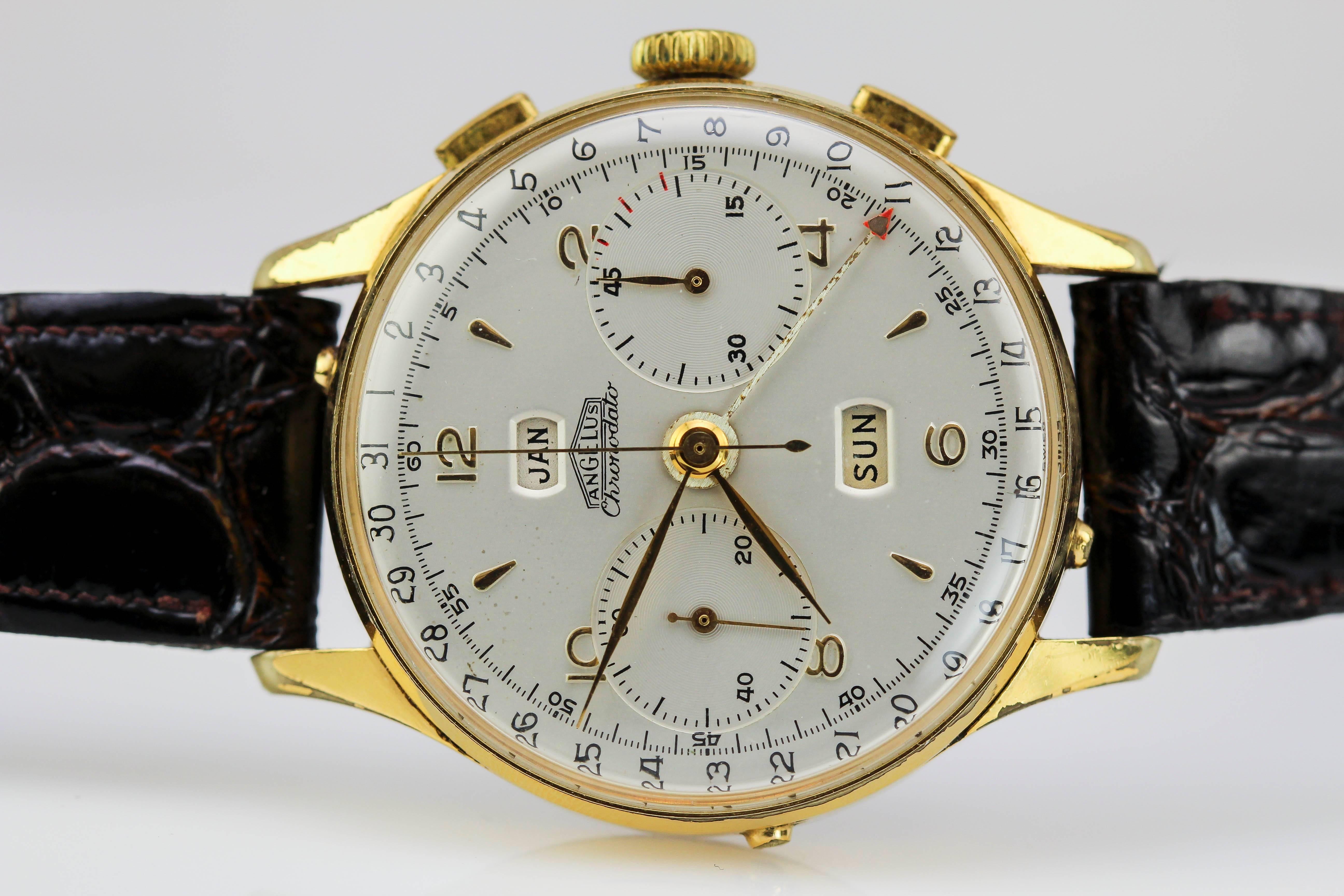Angelus Gold Plate Chronodato Wristwatch Ref 462  1