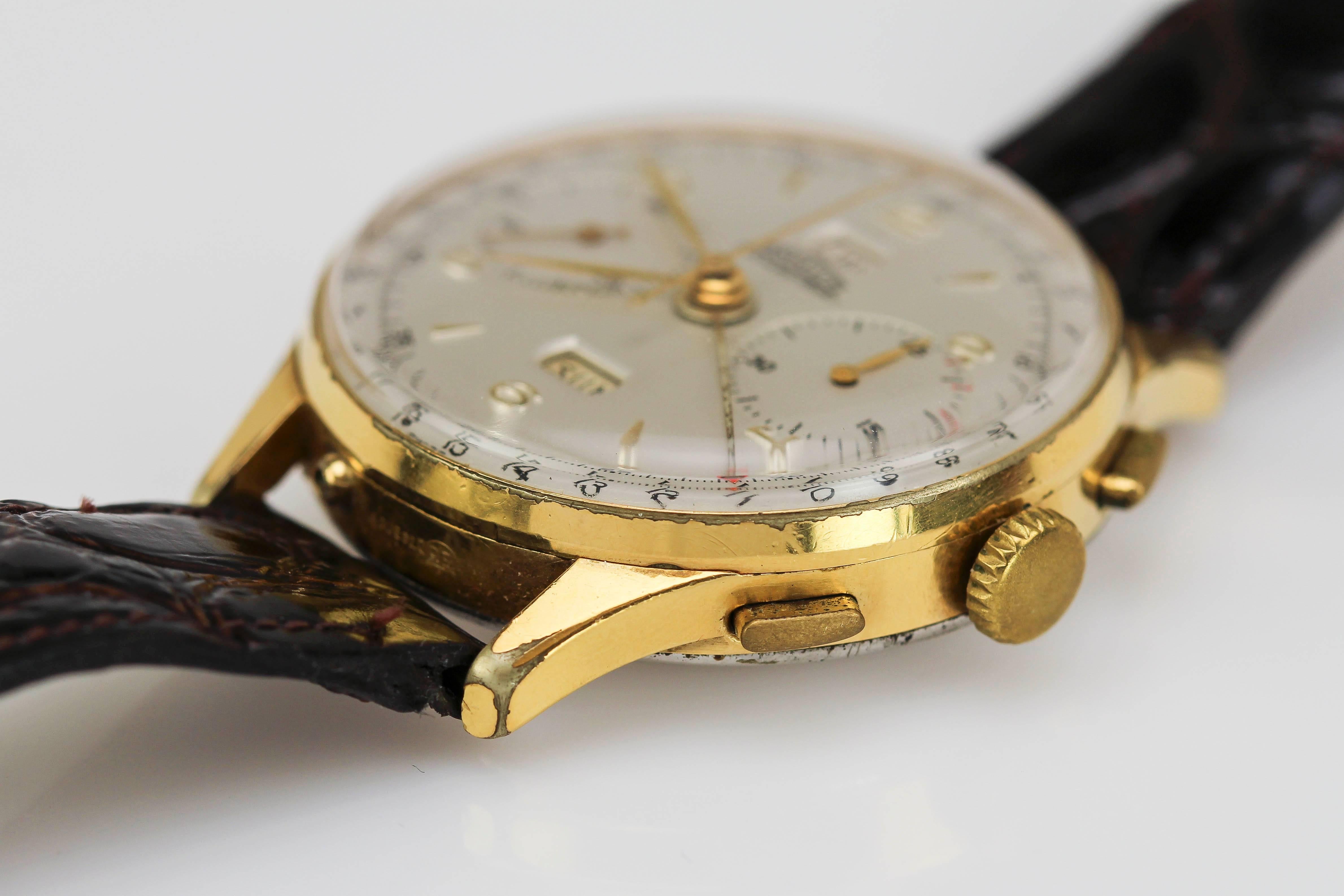 Angelus Gold Plate Chronodato Wristwatch Ref 462  5