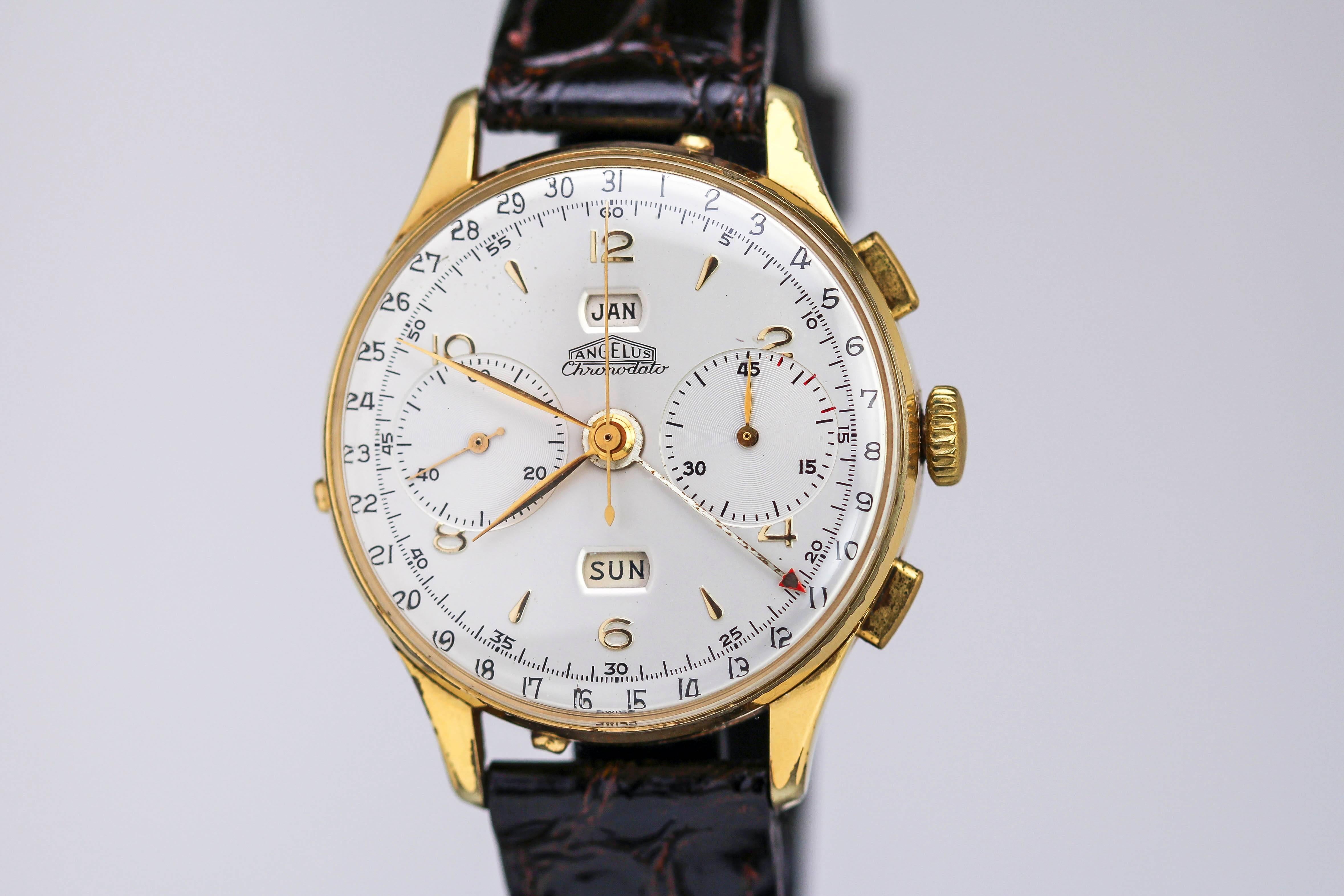 Angelus Gold Plate Chronodato Wristwatch Ref 462  2