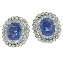 Antique Non Heat Ceylon Sapphire Diamond Platinum Earrings 3