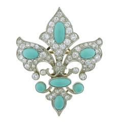 Belle Époque Turquoise Diamond Fleur-de-lis Brooch/Pendant Combination 10