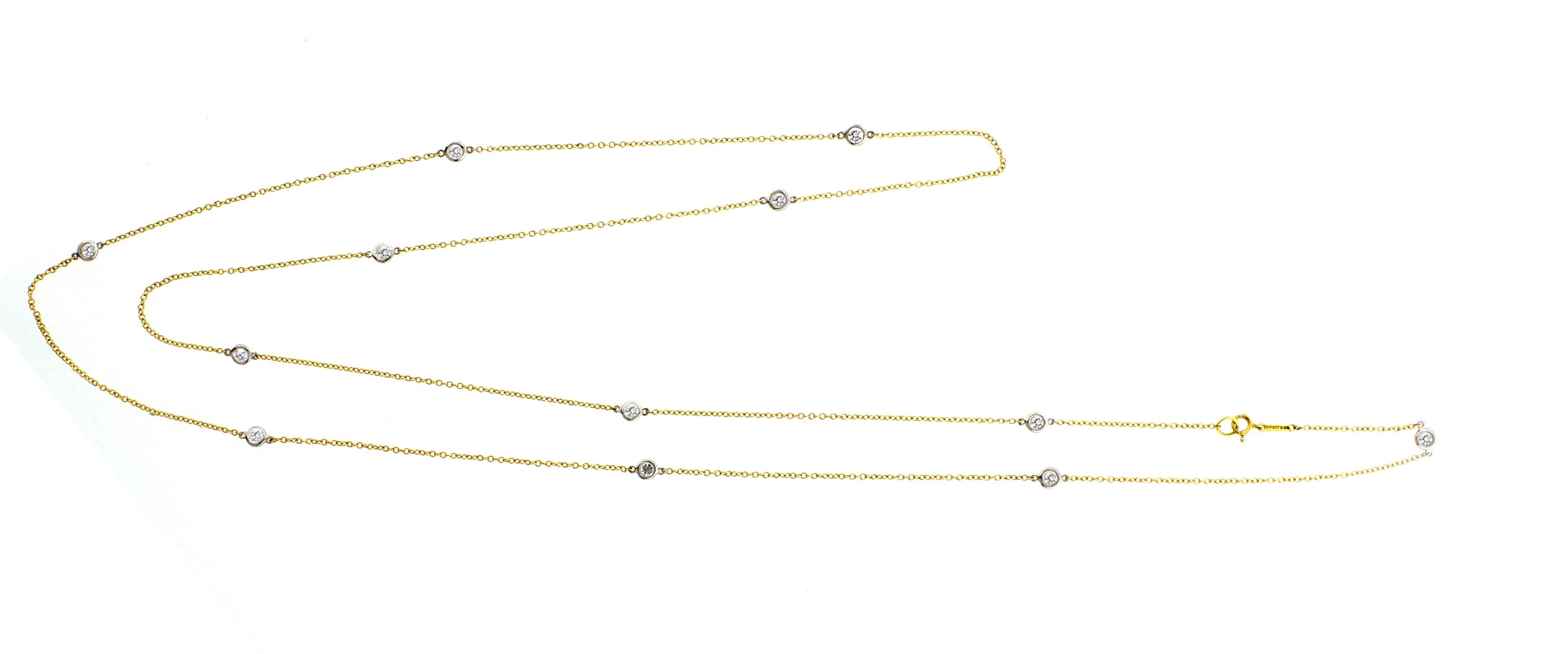 Tiffany round diamonds catch the light and make it dance. Necklace in 18k  gold with 12 round brilliant diamonds. 36
