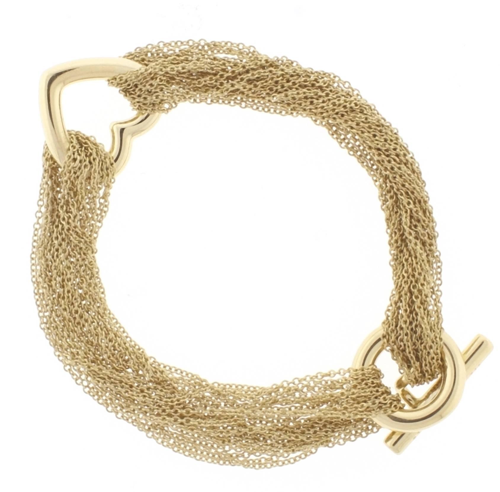 Tiffany & Co. Multi Strand Gold Mesh Link Heart Toggle Bracelet