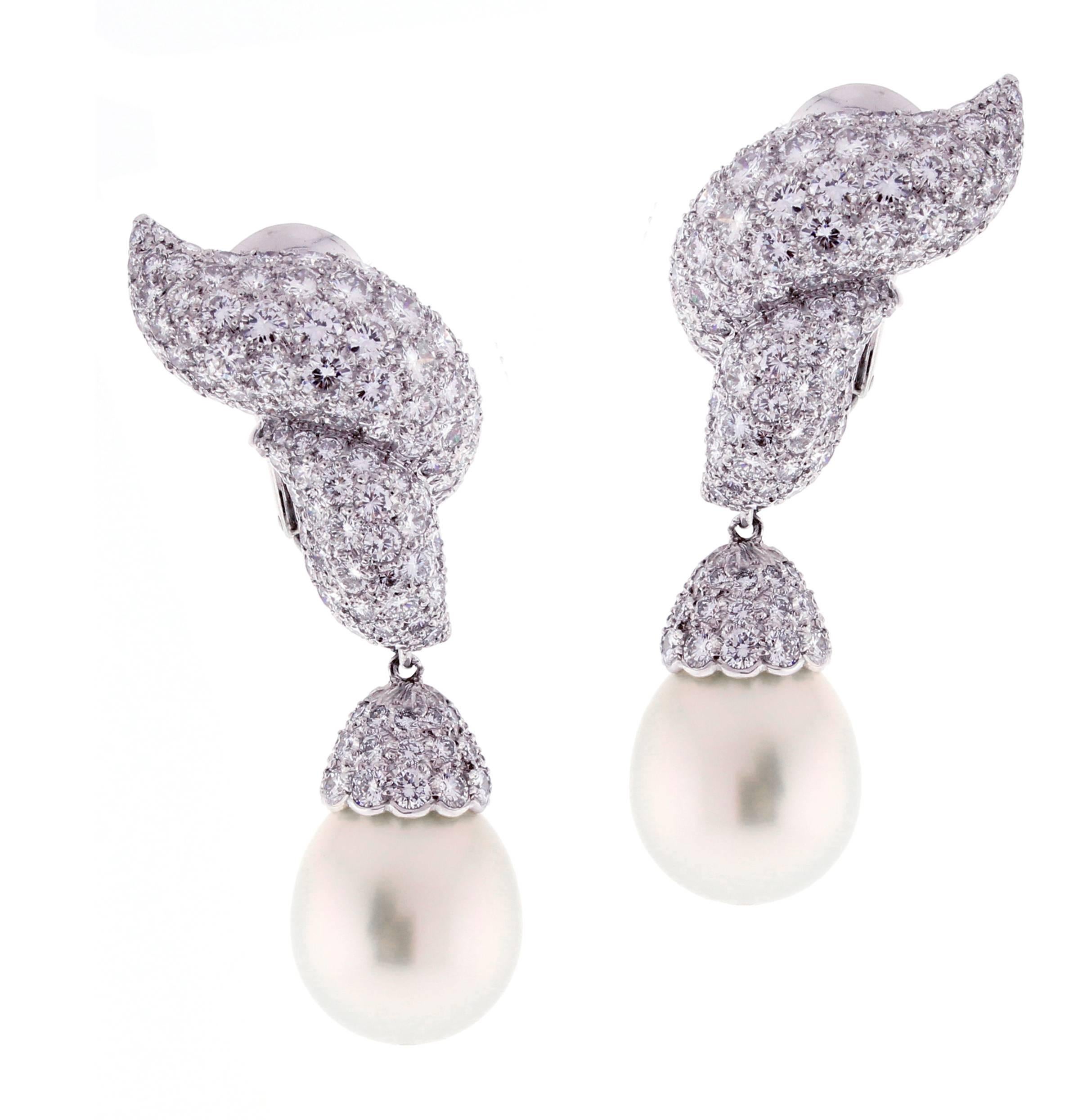 South Sea Pearl Diamond Platinum Earrings For Sale