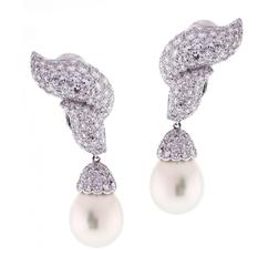 Vintage South Sea Pearl Diamond Platinum Earrings