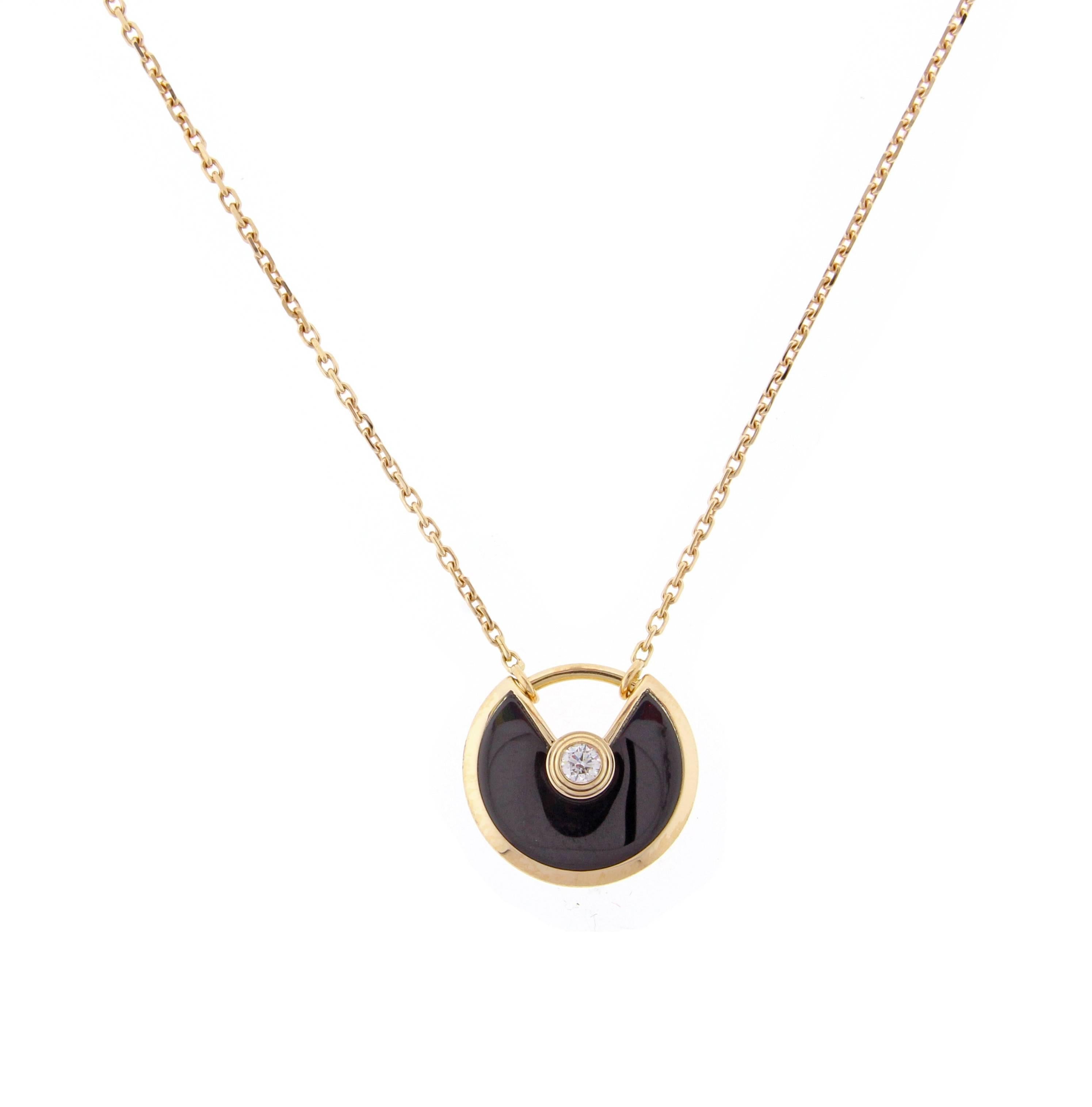 Cartier Onyx Diamond Gold Amulette de Cartier Necklace