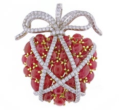 Verdura Wrapped Ruby Diamond Heart Brooch