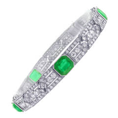 Art Deco Emerald Diamond Platinum Bracelet