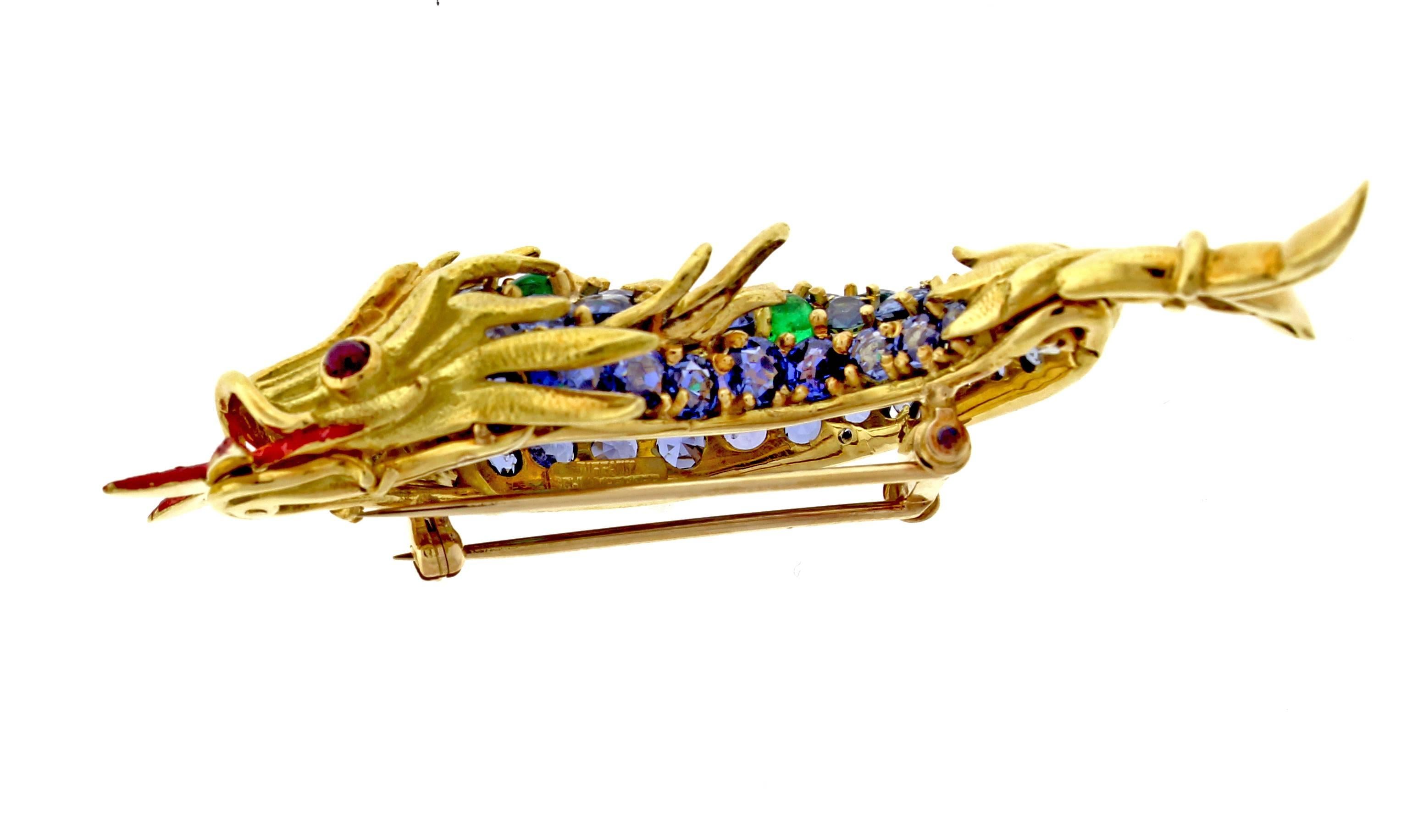 Women's or Men's  Schlumberger for Tiffany & Co. Sapphire and Emerald and Emerald Fish Brooch