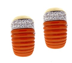 David Webb Coral and Diamond Earrings