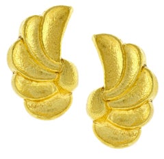 Ilias Lalaounis Whimsical Hammered Gold Wing Motif Earrings