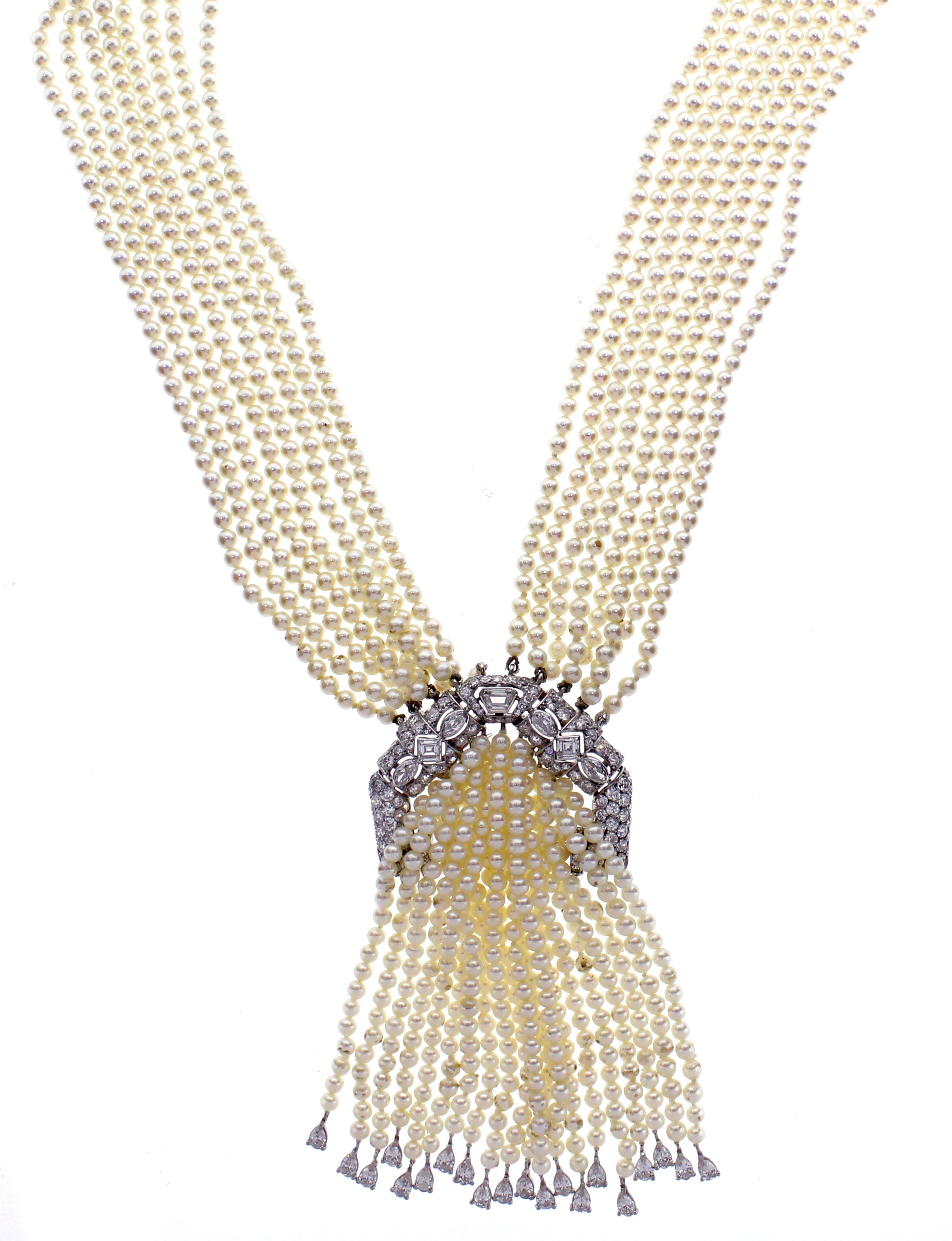 Women's or Men's Art Deco pearl and Diamond Sautoir Necklace
