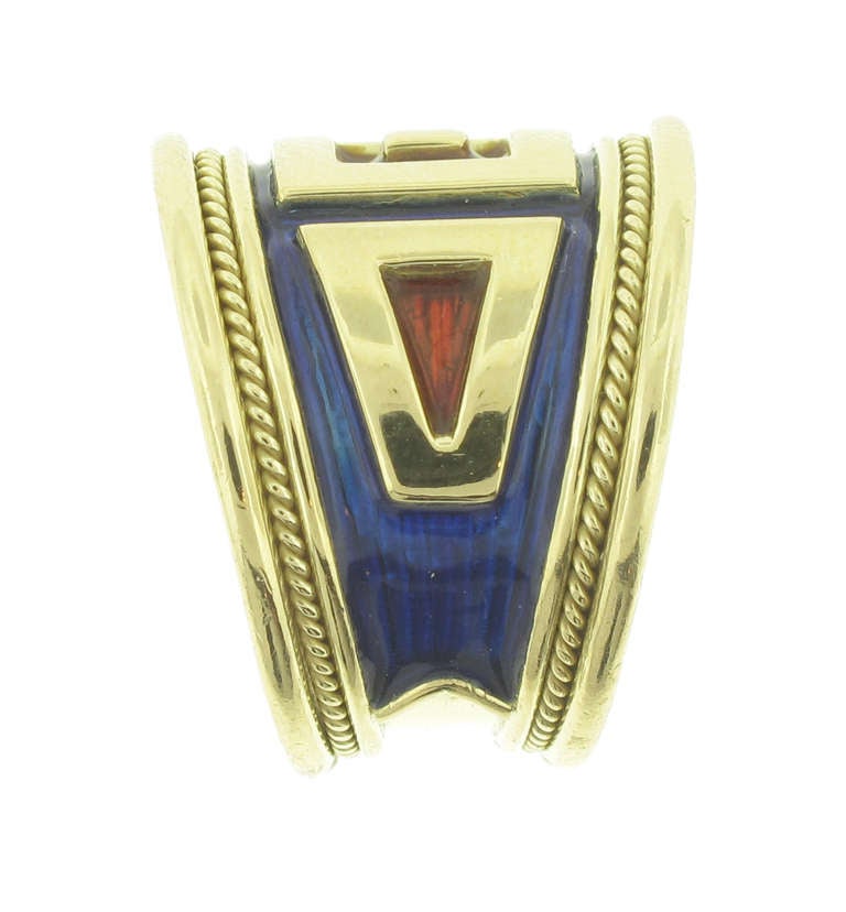 Contemporary Elizabeth Gage Wide Gold and Enamel Ring