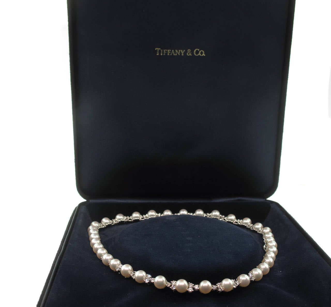 Tiffany And Co Aria Pearl Diamond Platinum Necklace At 1stdibs