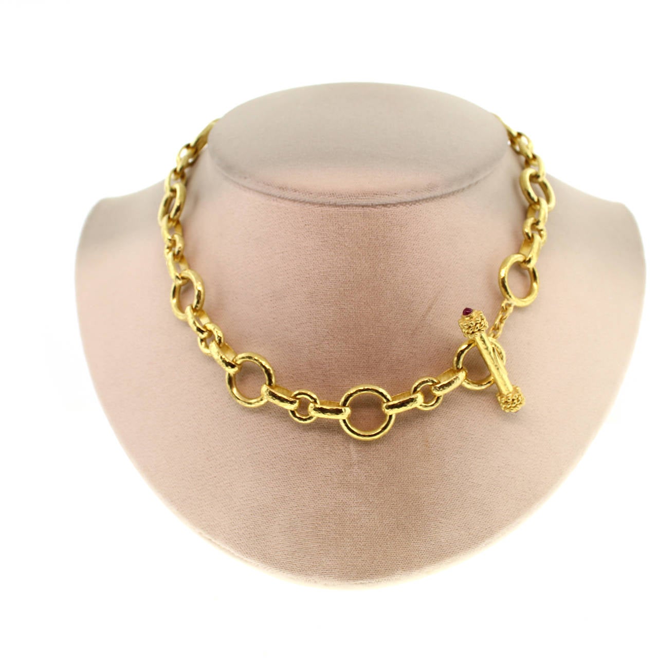 19 Karat gold alternating round link necklace by Elizabeth Locke, 91 grams