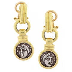 Elizabeth Locke Antique Silver Coin Gold Drop Earrings