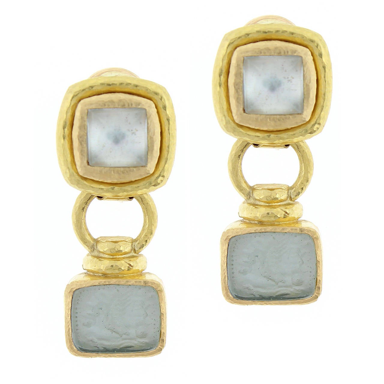 Elizabeth Locke Venetian Glass Aquamarine Gold Earrings
