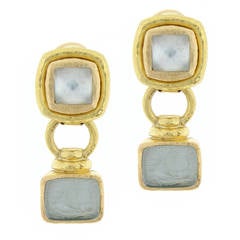 Elizabeth Locke Venetian Glass Aquamarine Gold Earrings