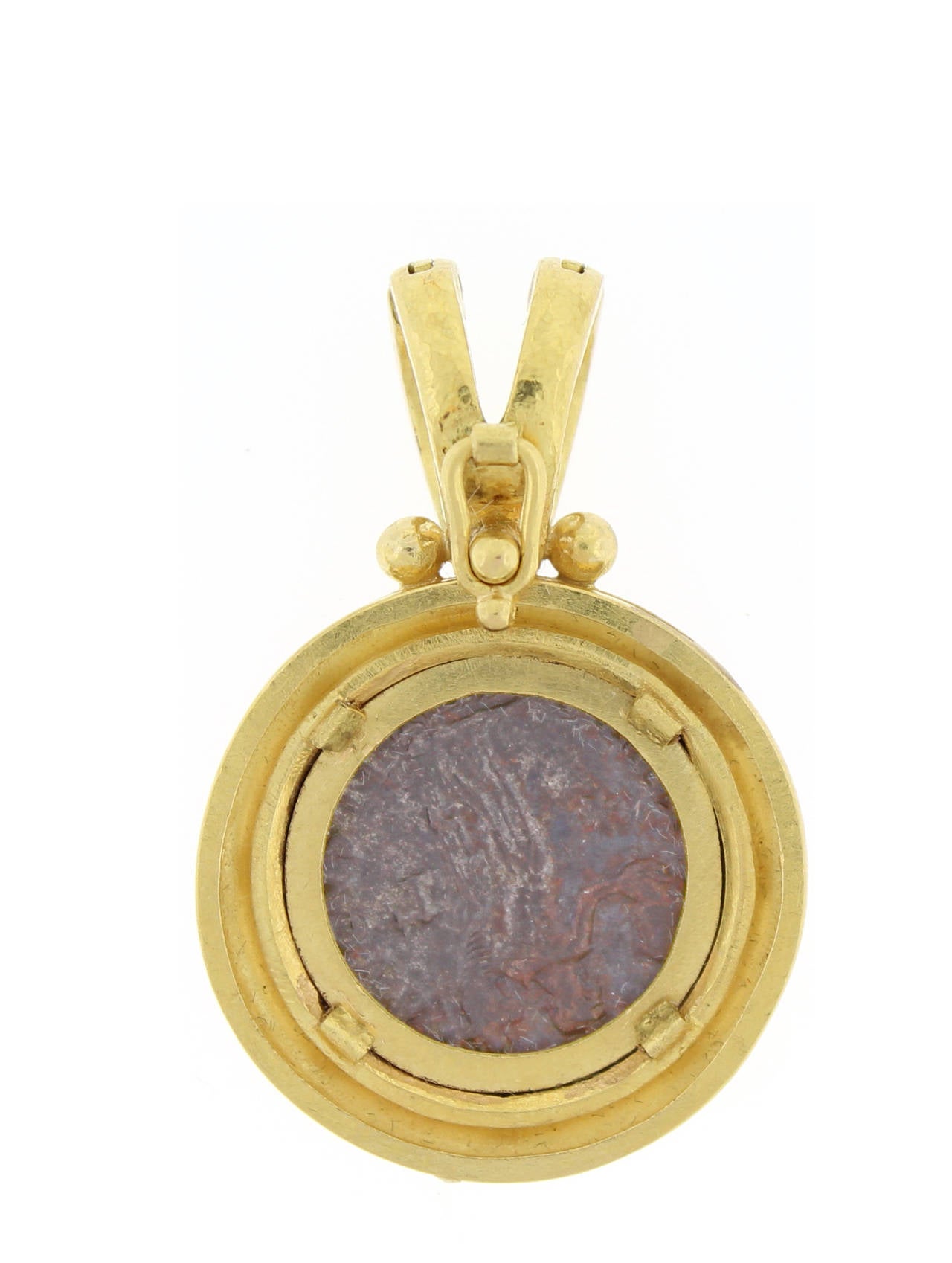 19 Karat yellow gold Elizabeth Locke antique coin pendant with snap bail.