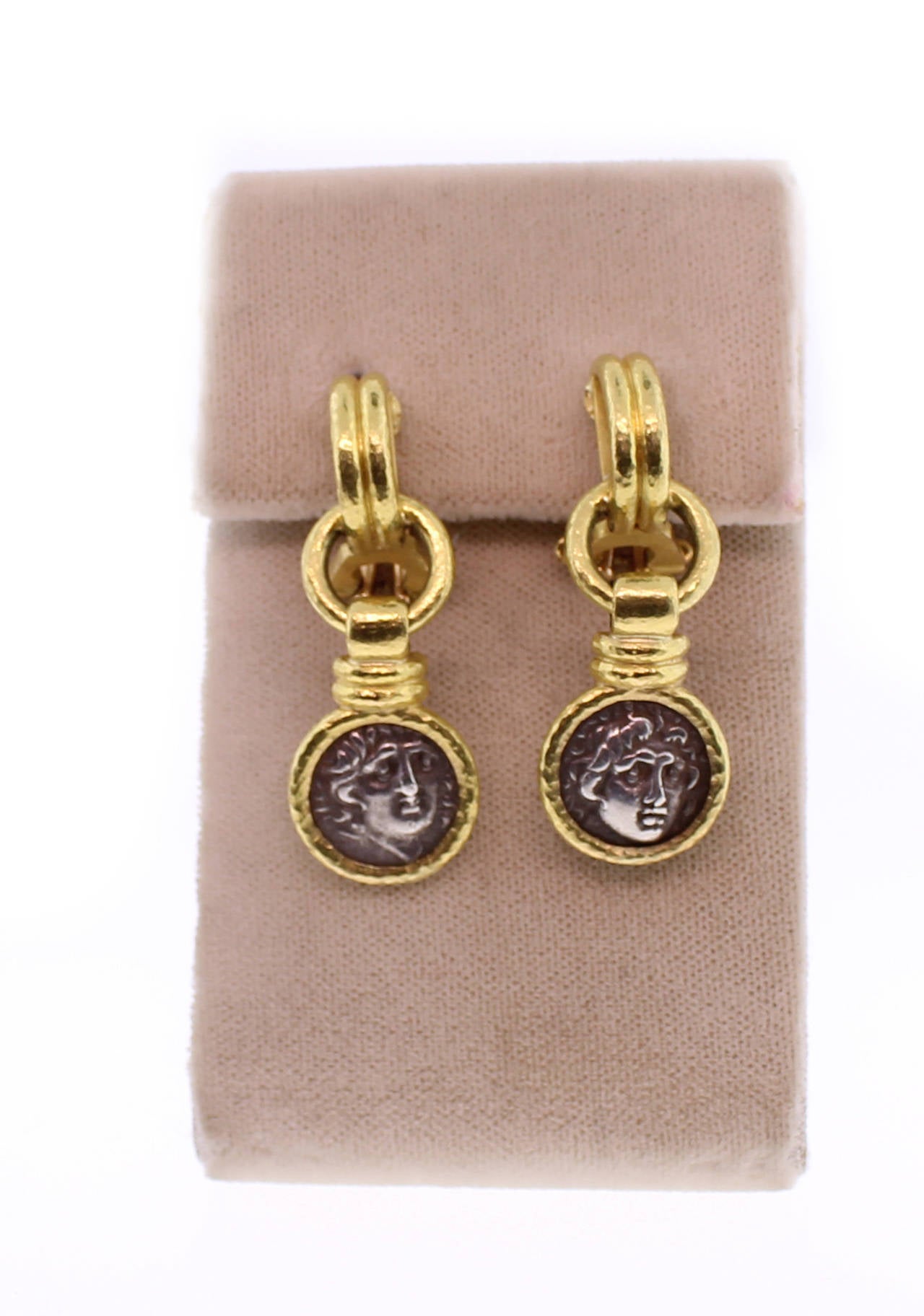Women's Elizabeth Locke Antique Silver Coin Gold Drop Earrings