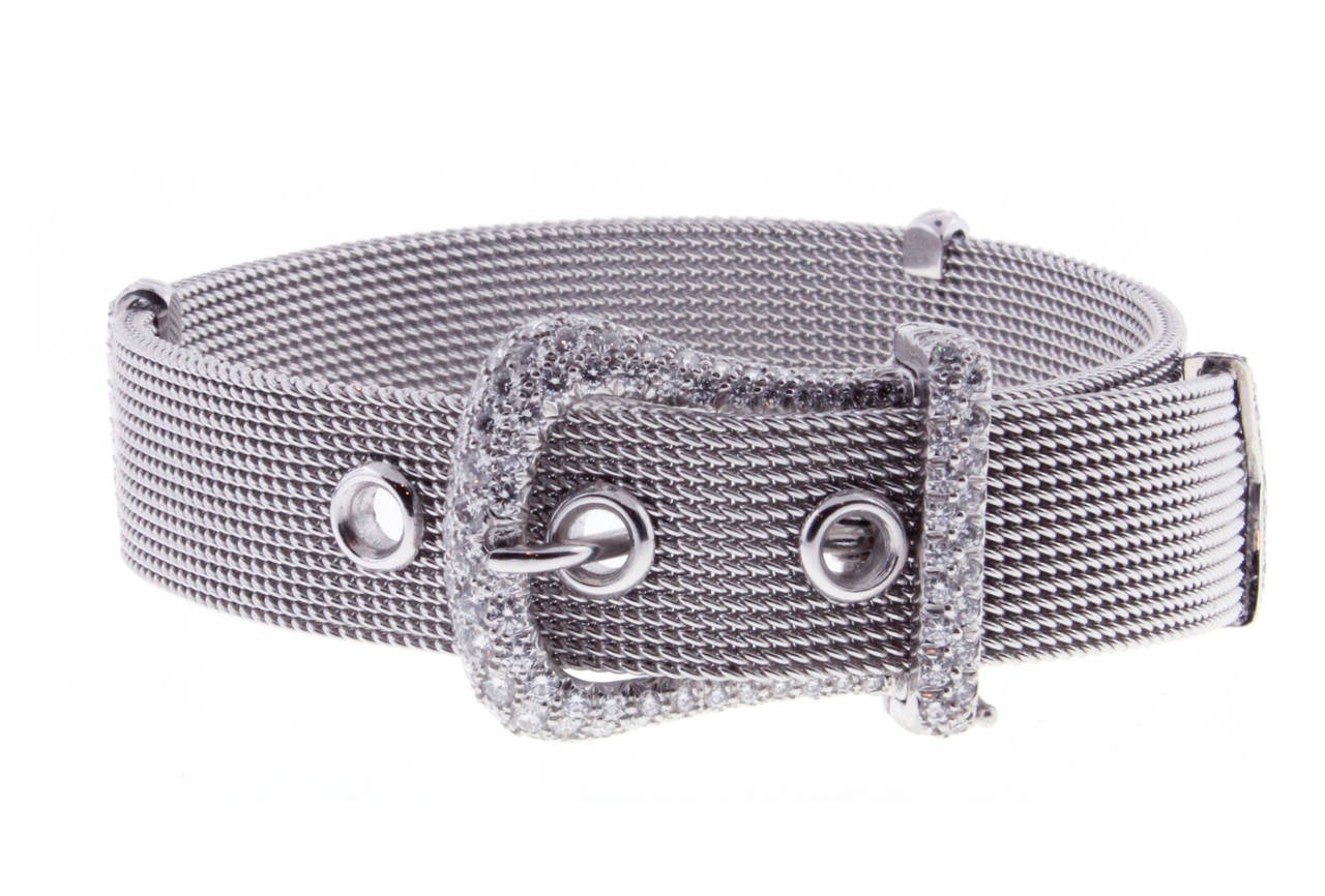 Tiffany & Co. Diamond Platinum Buckle Bracelet In Excellent Condition In Bethesda, MD