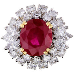 Boucheron Natural Burma 6.83 Carat Ruby Diamond Platinum Cluster Ring