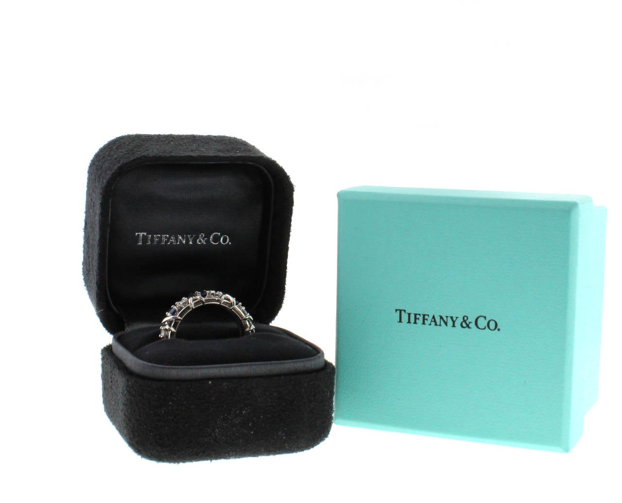 Tiffany & Co. Jean Schlumberger Sixteen-Stone Sapphire Diamond X Band Ring In Excellent Condition In Bethesda, MD