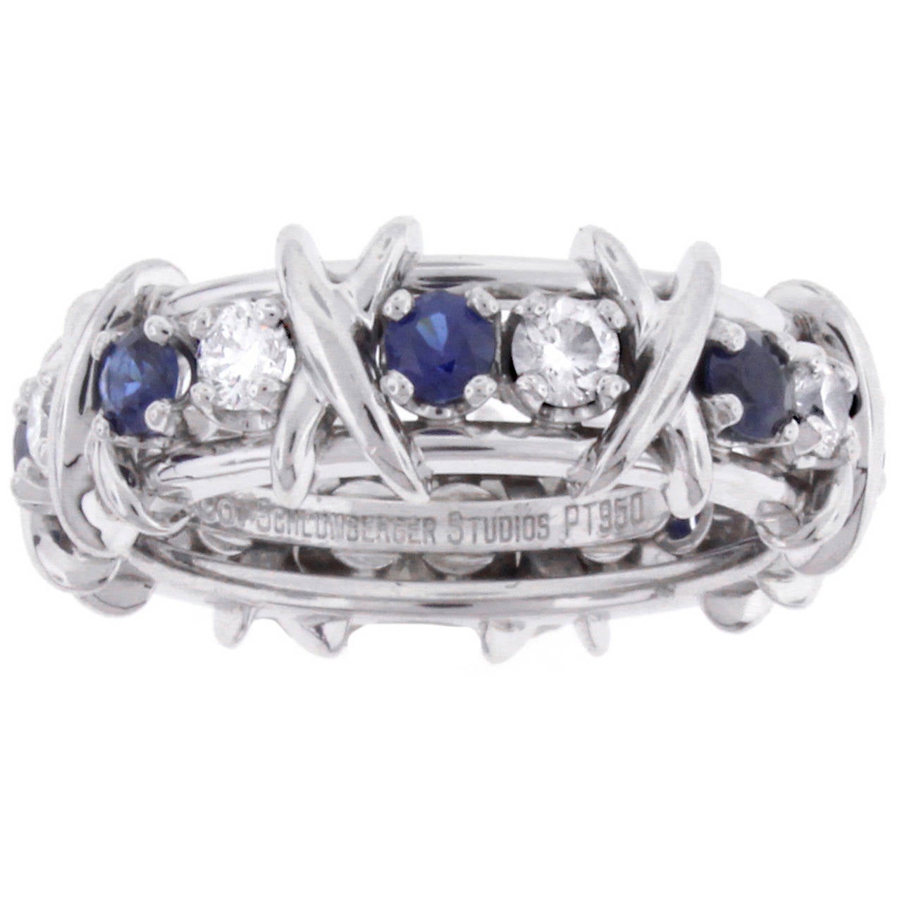 Tiffany & Co. Jean Schlumberger Sixteen-Stone Sapphire Diamond X Band Ring