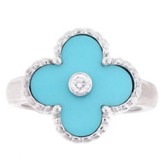 Van Cleef & Arpels Vintage Alhambra Turquoise Diamond Gold Ring