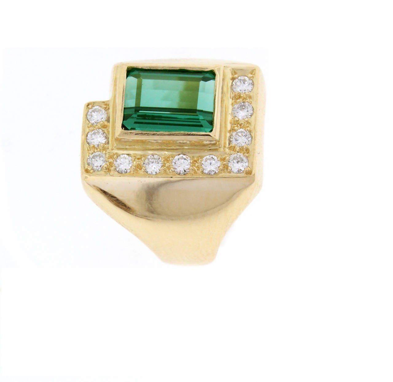 Green Tourmaline and diamond 18 karat gold ring by Brazilian jeweler Haroldo Burle-Marx. The Tourmaline weighs 2.23 and the 11 diamonds weigh .33 carats.

Dazzled by Nature, Haroldo Burle Marx designs jewels of timeless artistry usings of