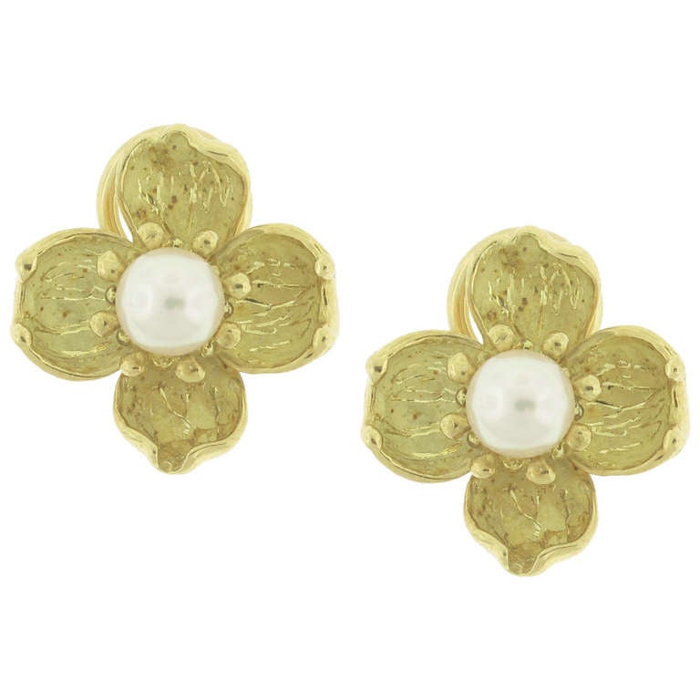 Tiffany 
Co. Gold and Pearl Flower Earrings