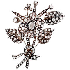 Antique Victorian En Tremblant Diamond Silver Gold Floral Brooch