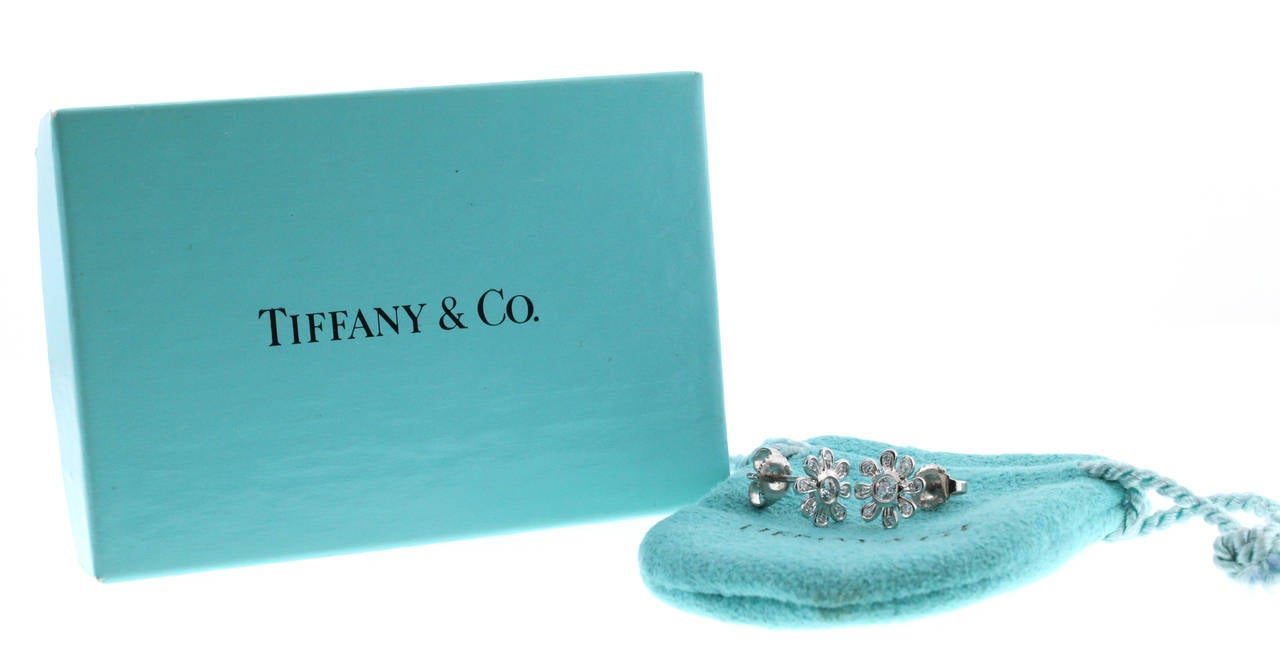Tiffany & Co. Diamond Platinum Flower Earrings In Excellent Condition In Bethesda, MD