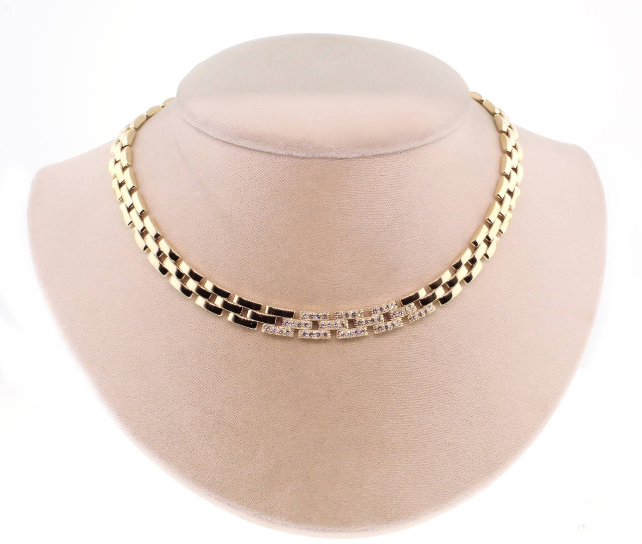 Cartier Maillon Panthere Three Row Diamond Gold Link Necklace In Excellent Condition In Bethesda, MD