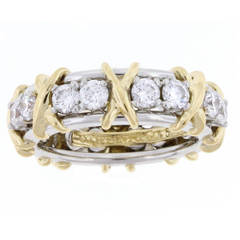 Tiffany & Co. Schlumberger’s 16 Stone Diamond Gold Platinum "X" Ring