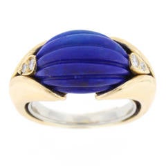 Van Cleef & Arpels Carved Lapis Diamond Gold Ring