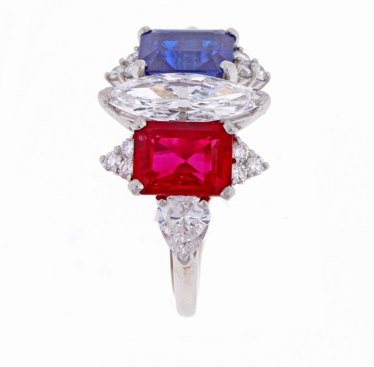 Burma  Ruby Sapphire Diamond platinum Ring In New Condition In Bethesda, MD