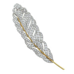Vintage Marvin Schlugar Diamond Gold Feather Brooch