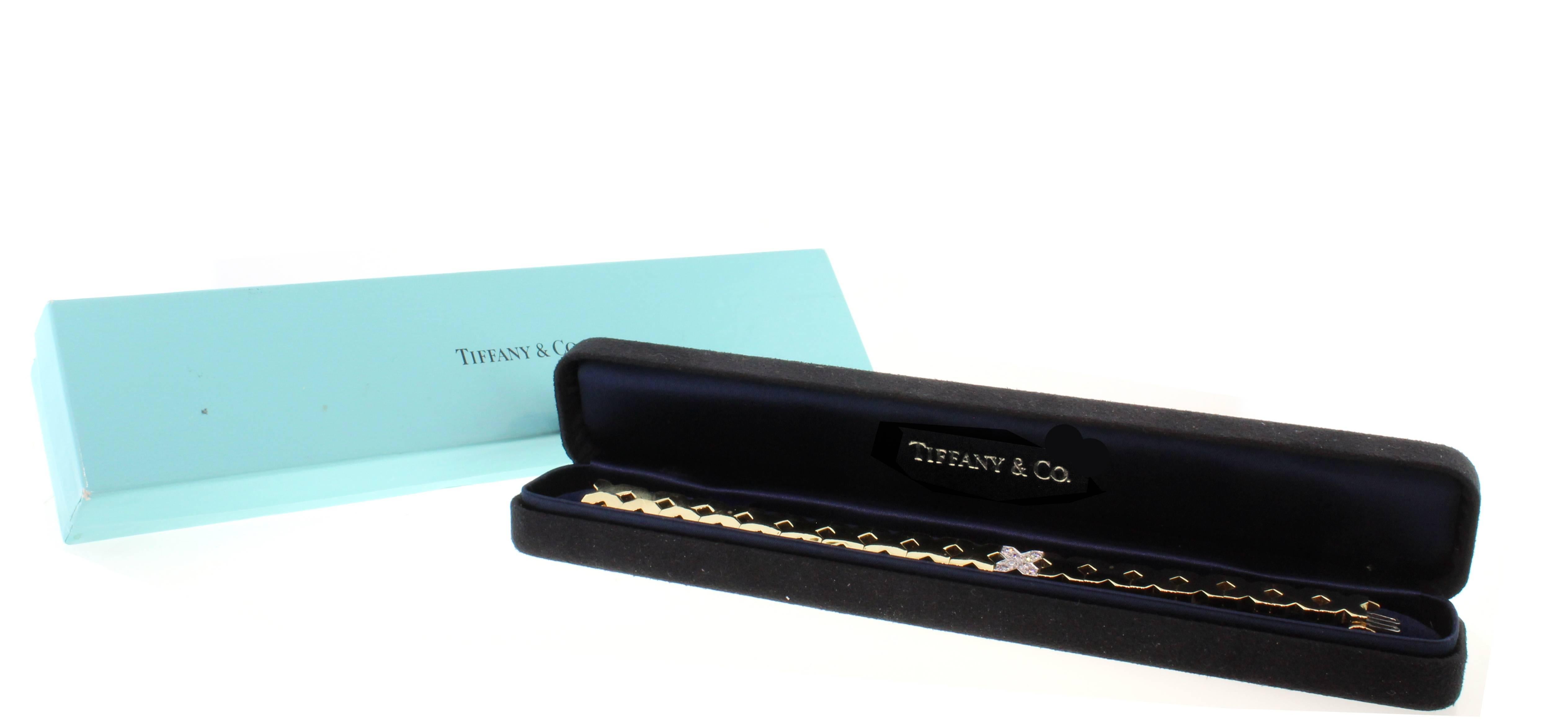 Tiffany & Co. Diamond Gold X Bracelet In Excellent Condition In Bethesda, MD