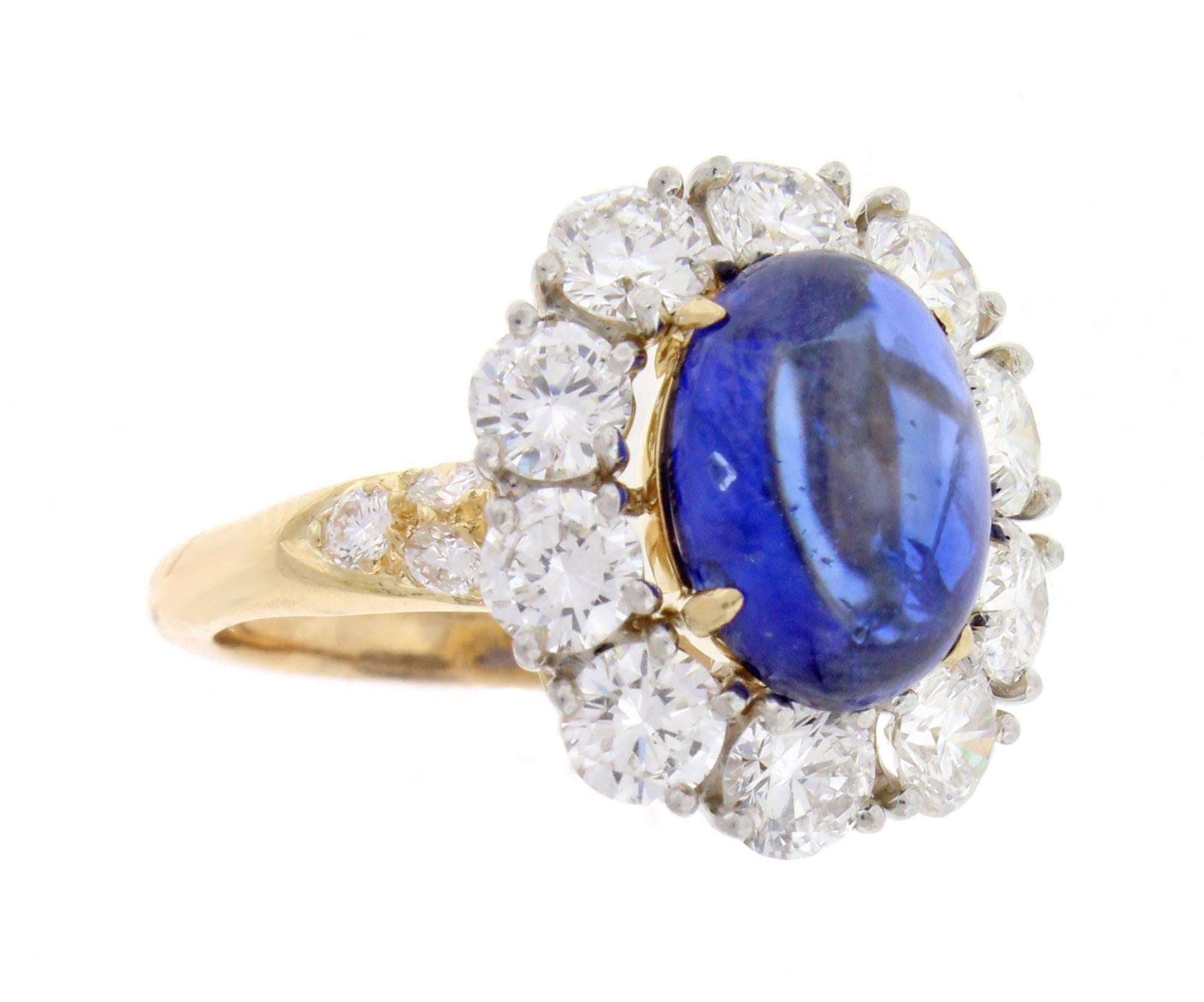 Van Cleef and Arpels Sapphire Diamond gold platinum cluster Ring 1