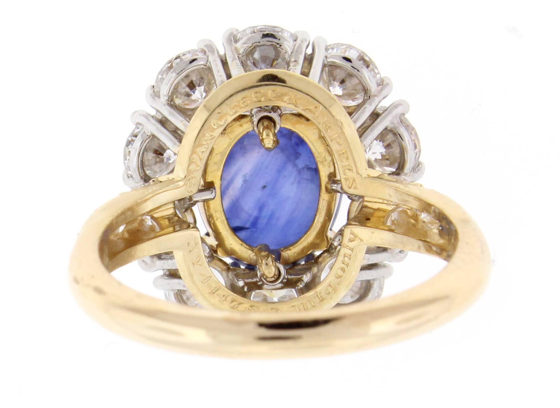 Women's Van Cleef and Arpels Sapphire Diamond gold platinum cluster Ring