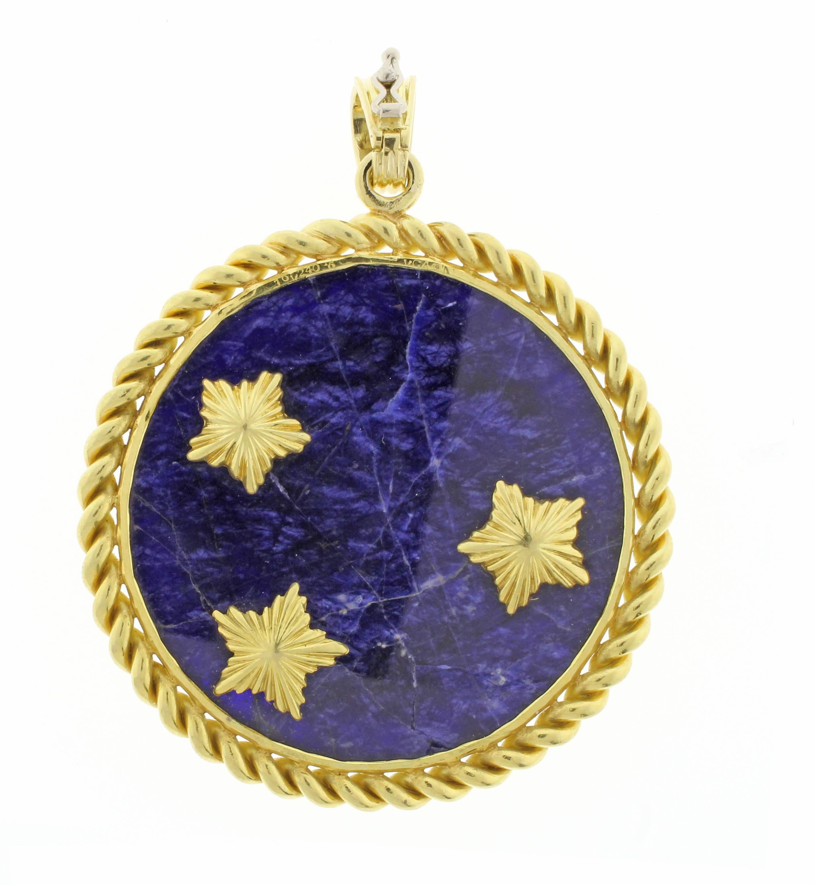 The the twelfth astrological sign in the Zodiac, Pisces,  portrays two fish usually   swimming in opposite directions represents the duality of man.
 This Van Cleef & Arpels pendant is a work of art with the fish in high relief over a sodalite sea.