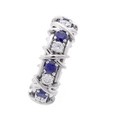 Tiffany & Co. Schlumberger Sapphire DIamond Platinum X Ring
