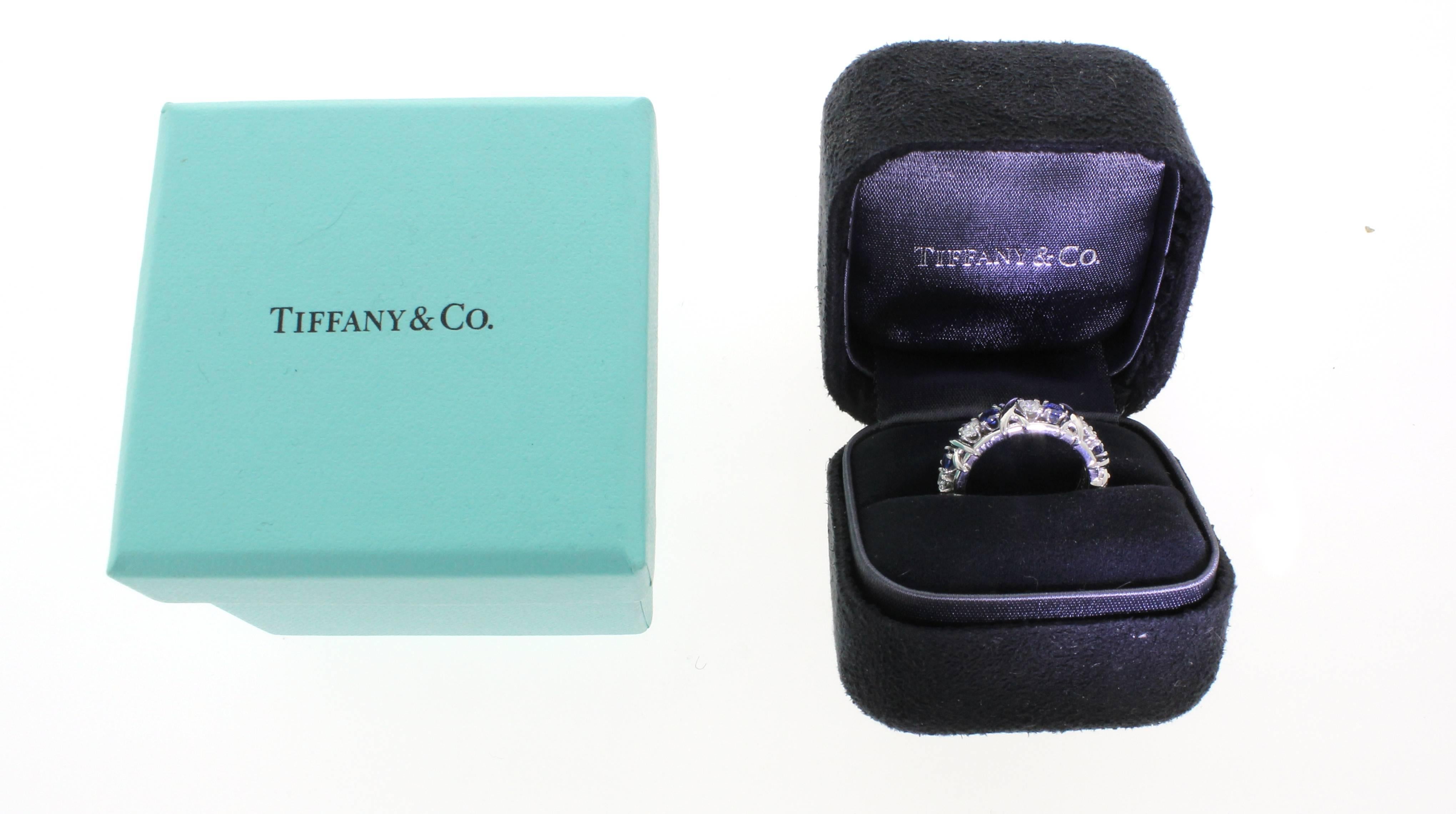Tiffany & Co. Schlumberger Sapphire DIamond Platinum X Ring In Excellent Condition In Bethesda, MD
