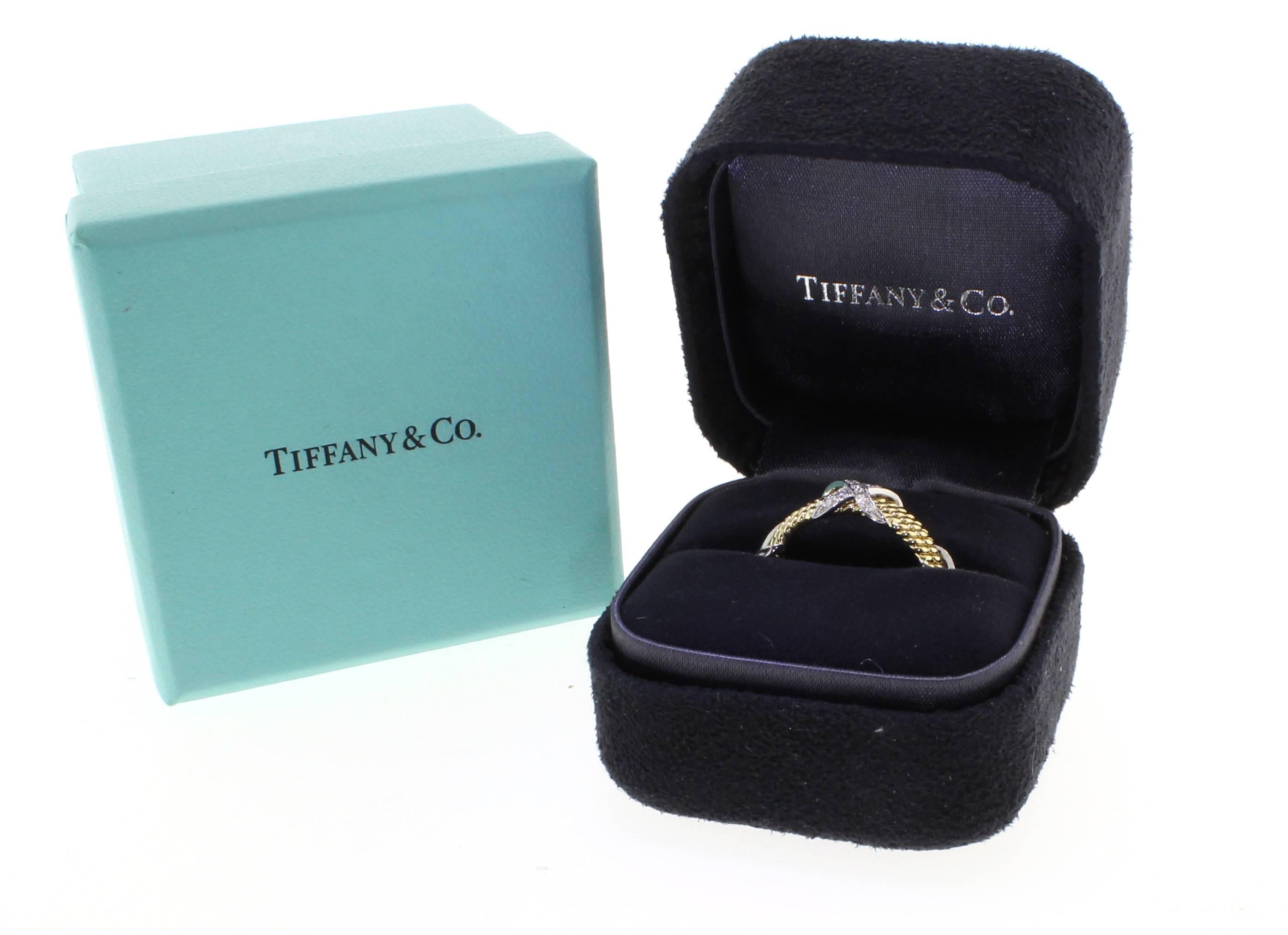 Tiffany & Co. Schlumberger Rope Three Row Diamond Gold Platinum X Ring 1