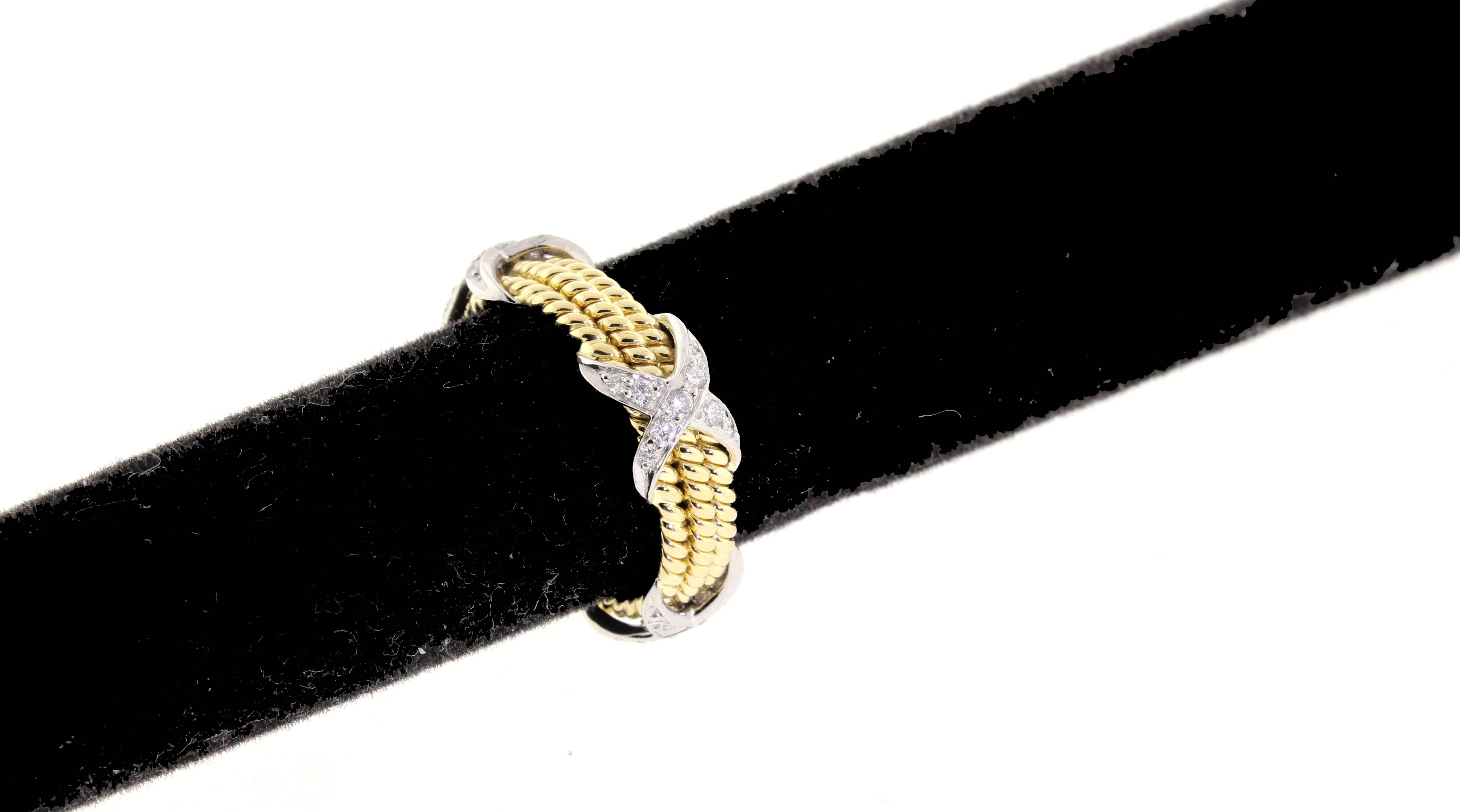 Women's Tiffany & Co. Schlumberger Rope Three Row Diamond Gold Platinum X Ring