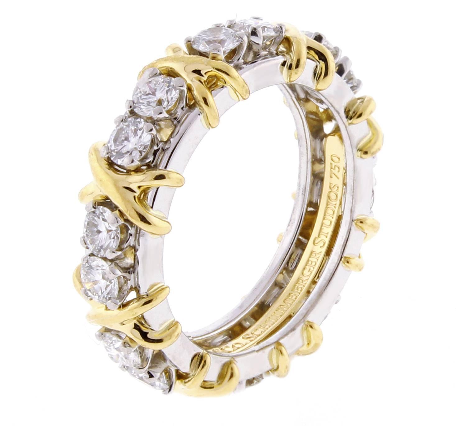 Tiffany and Co. Schlumberger 16 Stone Diamond Gold X Ring at 1stdibs