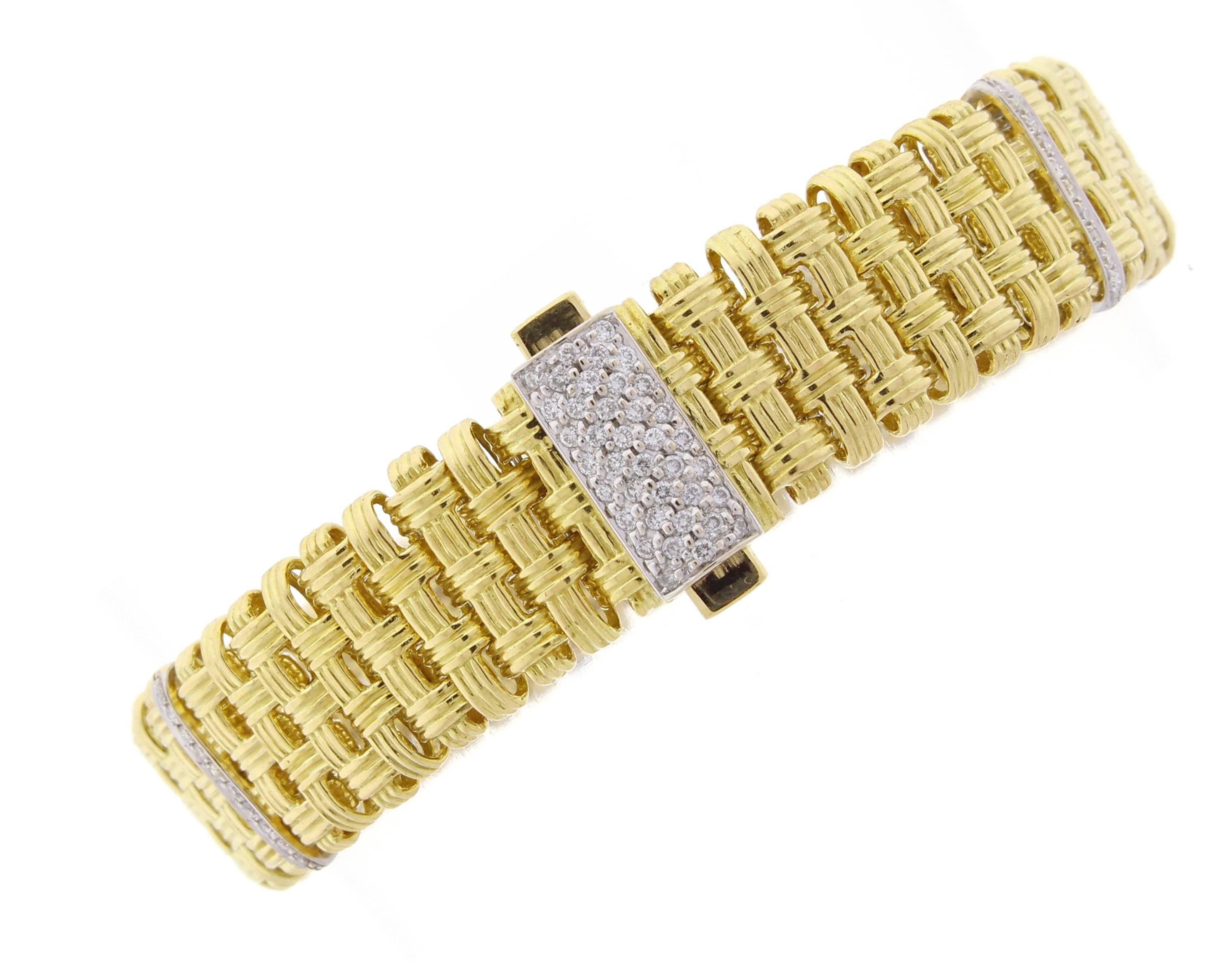 Roberto Coin Appassionata Five Row Diamond Gold Bracelet In Excellent Condition In Bethesda, MD
