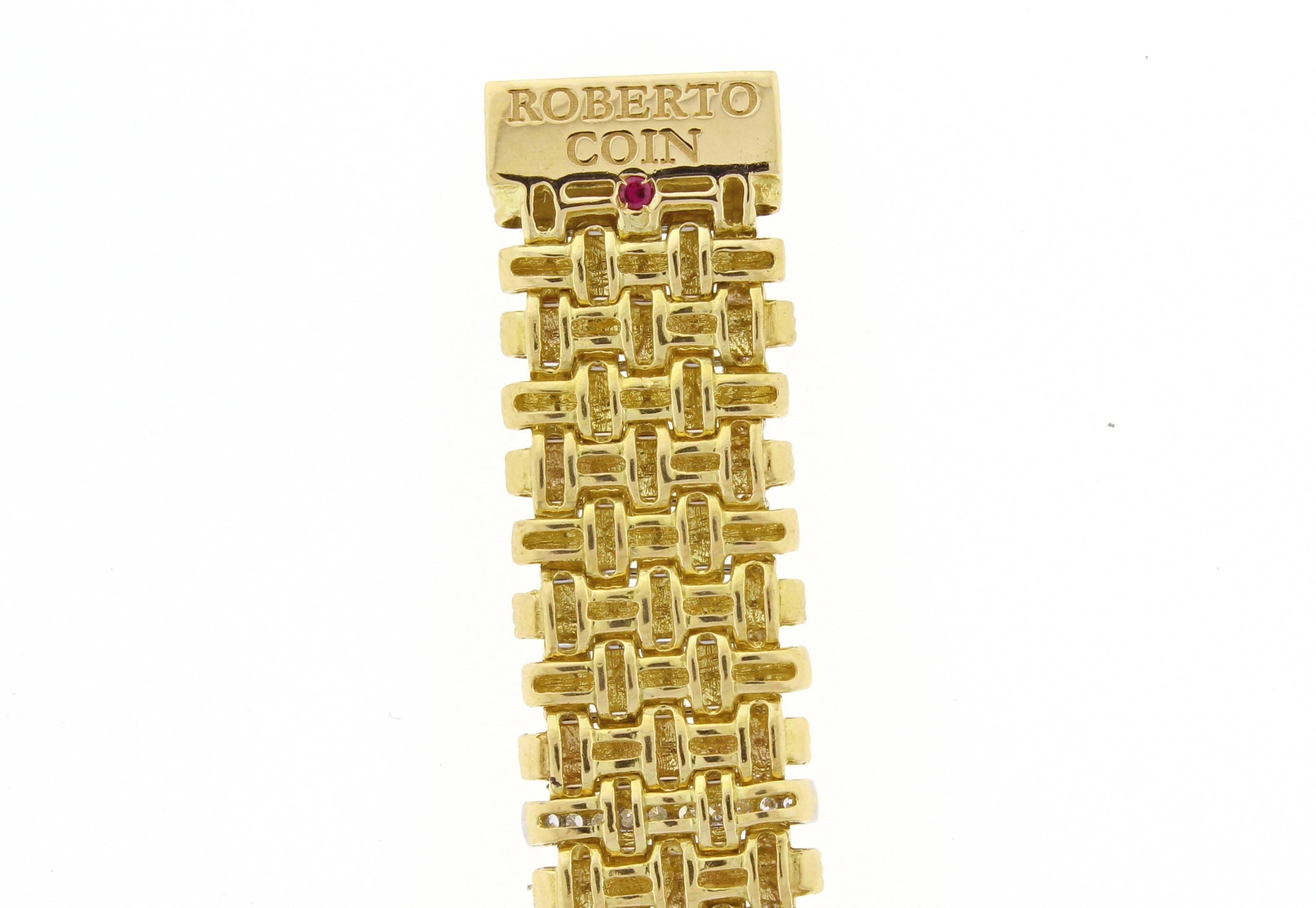 Women's or Men's Roberto Coin Appassionata Five Row Diamond Gold Bracelet