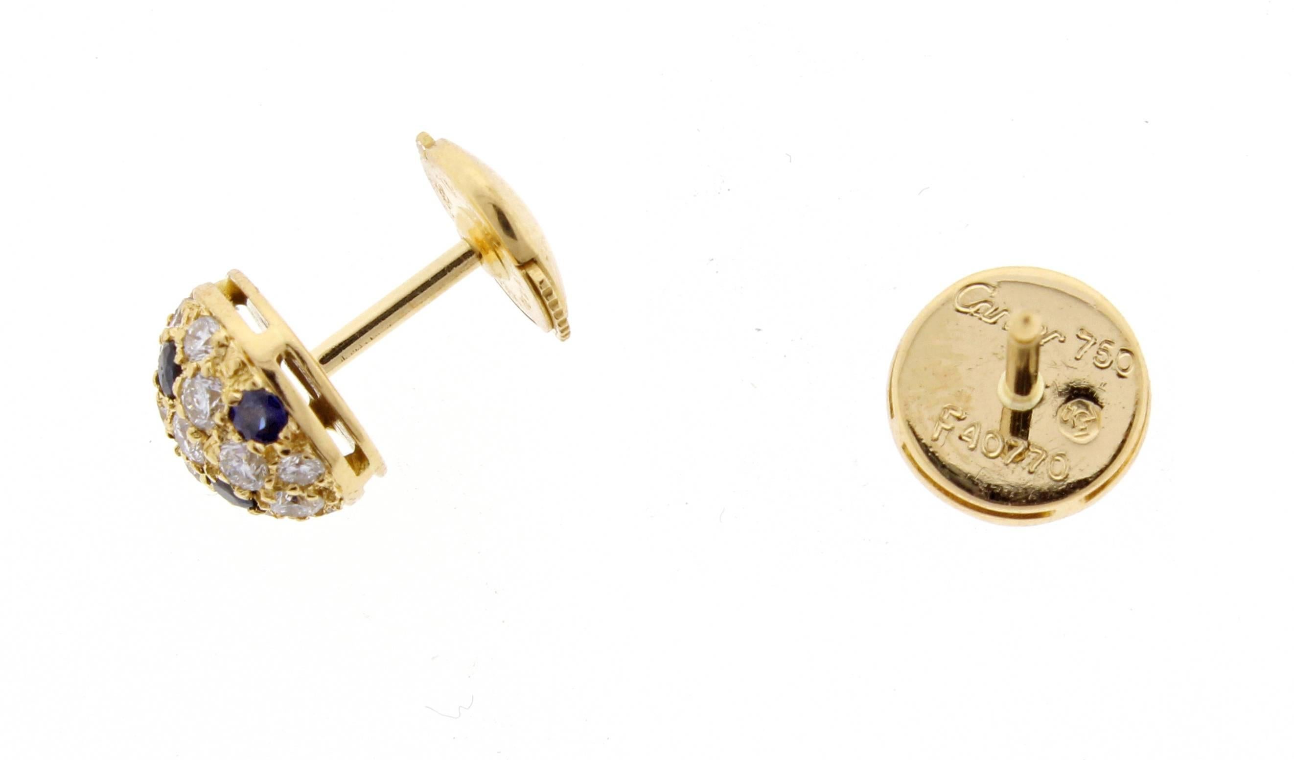 Cartier Sapphire Diamond Gold Pavé Earrings In Excellent Condition In Bethesda, MD